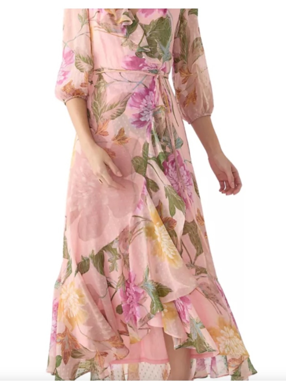 NWT Maison Tara 3/4 Blouson Sleeve Floral Chiffon Maxi Dress